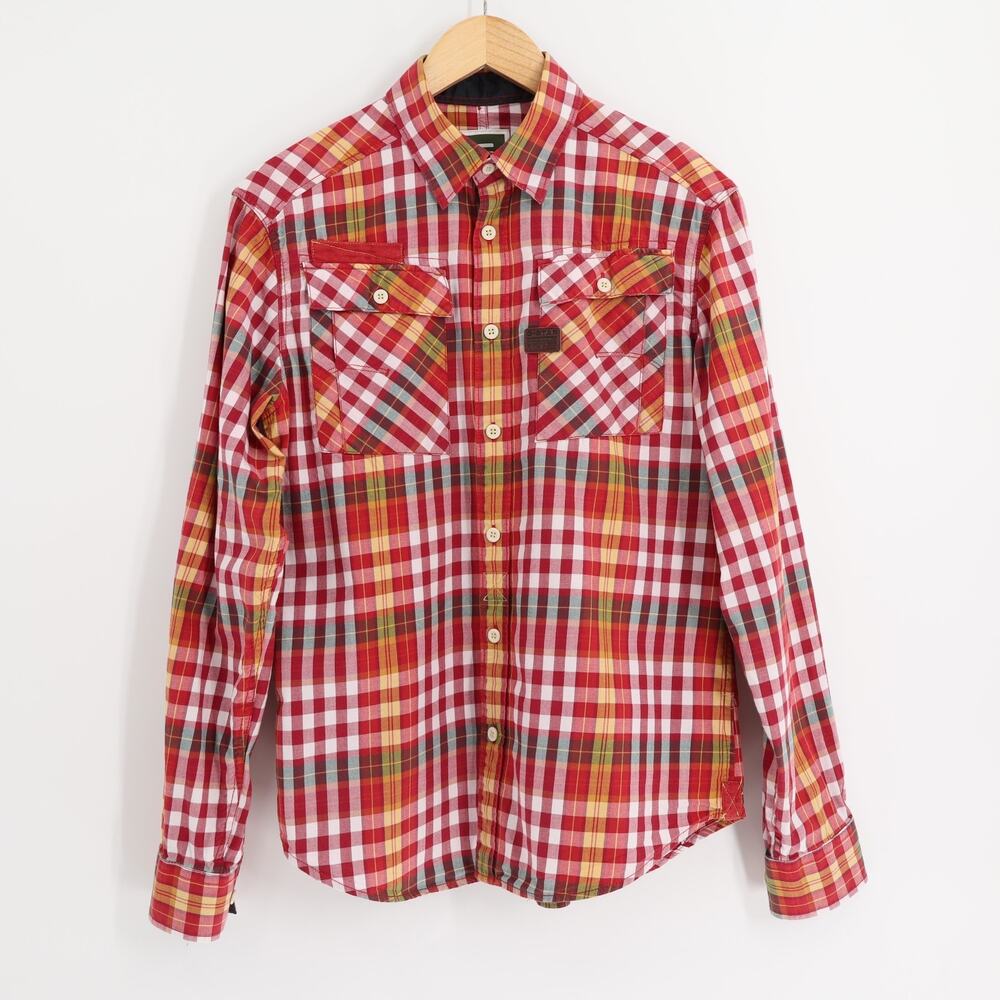 G-Star Raw Men's Sz M Cargo Line Western Plaid Shirt Cotton Rodeo Cow Boy